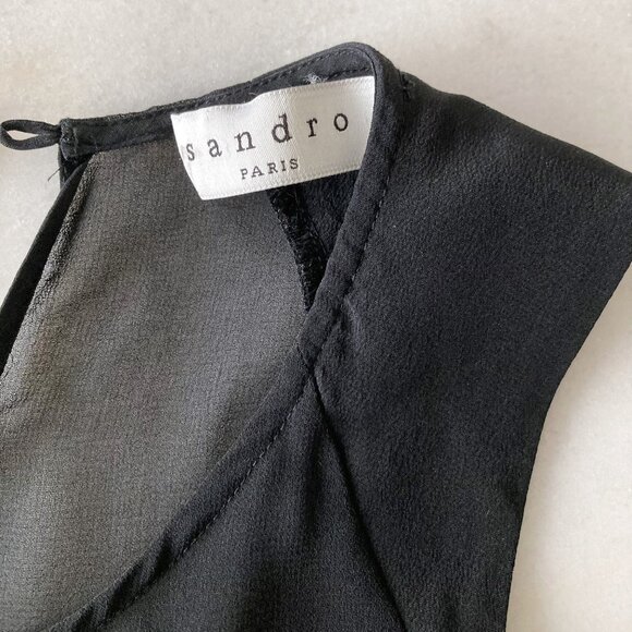 Sandro Paris White dress with black neckline sleeveless dress (size 1) silk yoke - Picture 2 of 8